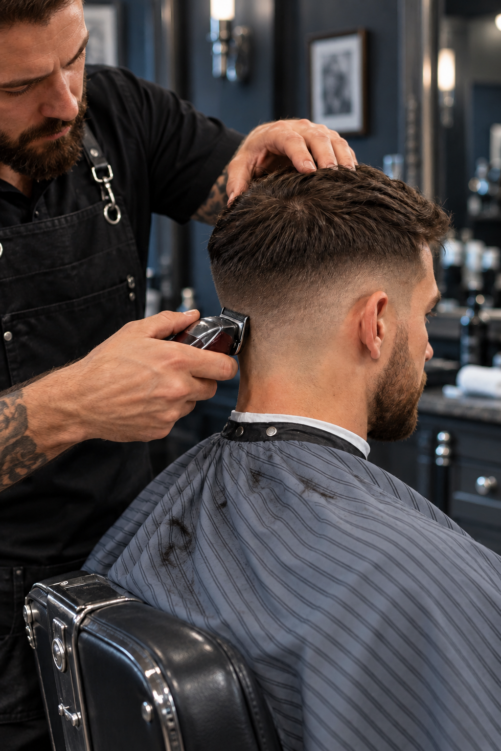 Concept image of a barber shaping a taper haircut